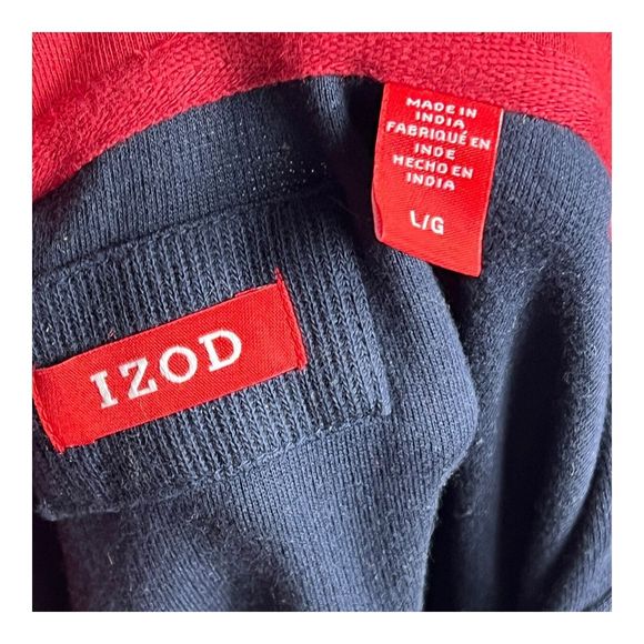 IZOD Sweater Mens L Red White Blue Pullover 1/4 Zip Preppy USA Classic Americana - Picture 3 of 8